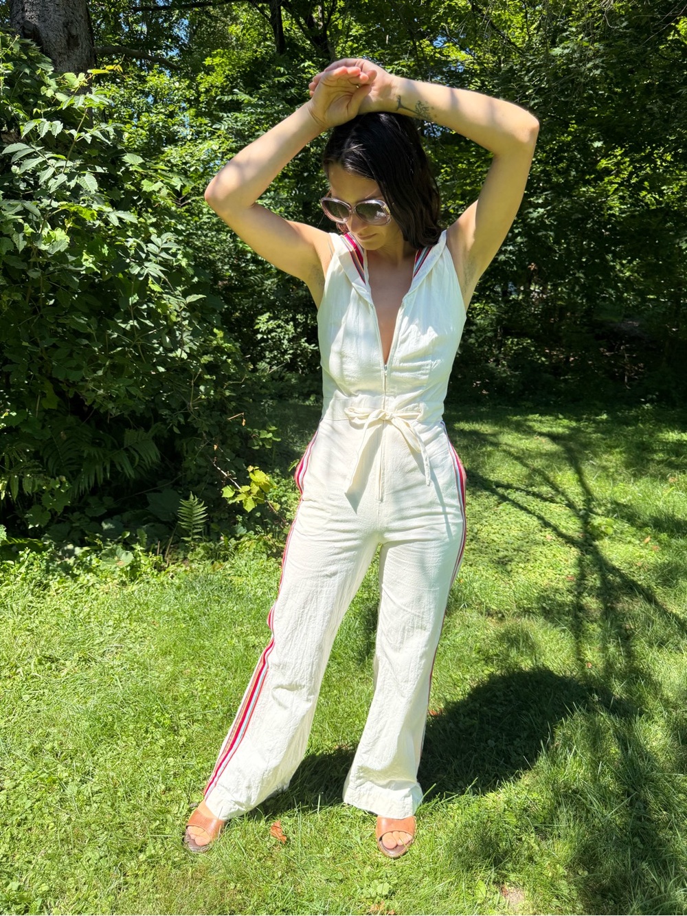 Vintage 70s cotton jumpsuit Bellbottom sailor disco hippie boho small